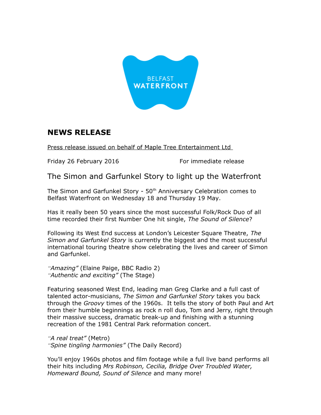 Press Release Issued on Behalf of Maple Tree Entertainment Ltd