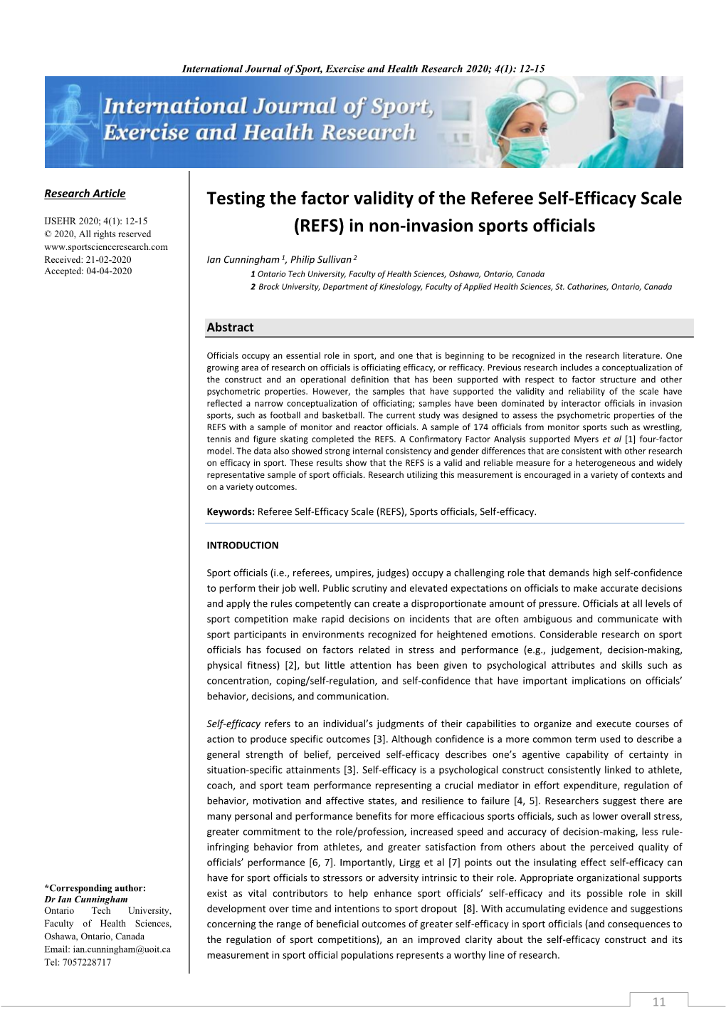 Testing the Factor Validity of the Referee Self-Efficacy Scale (REFS)