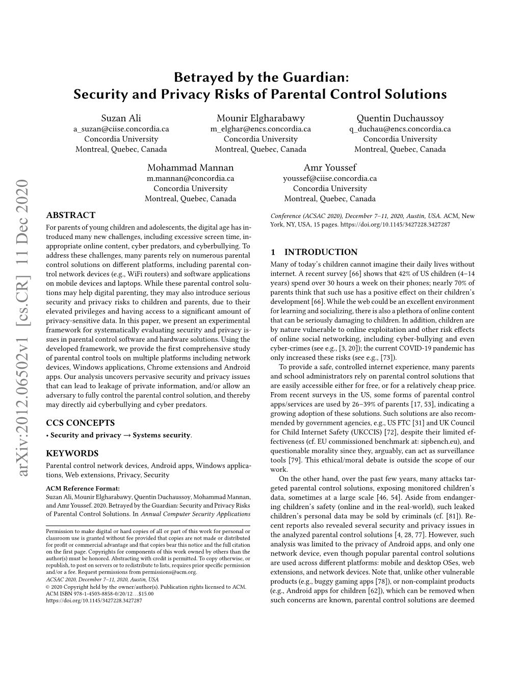 Security and Privacy Risks of Parental Control Solutions