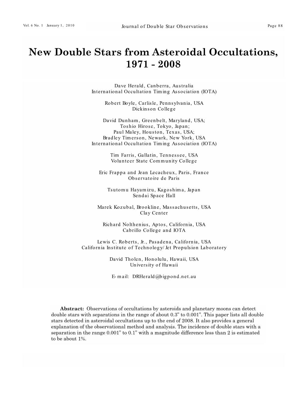 New Double Stars from Asteroidal Occultations, 1971 - 2008