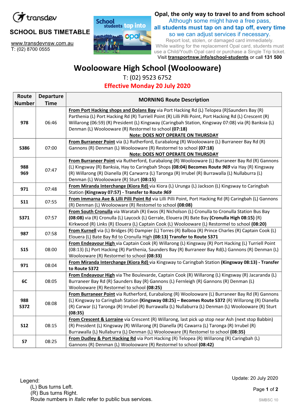 BUS TIMETABLE So We Can Adjust Services If Necessary