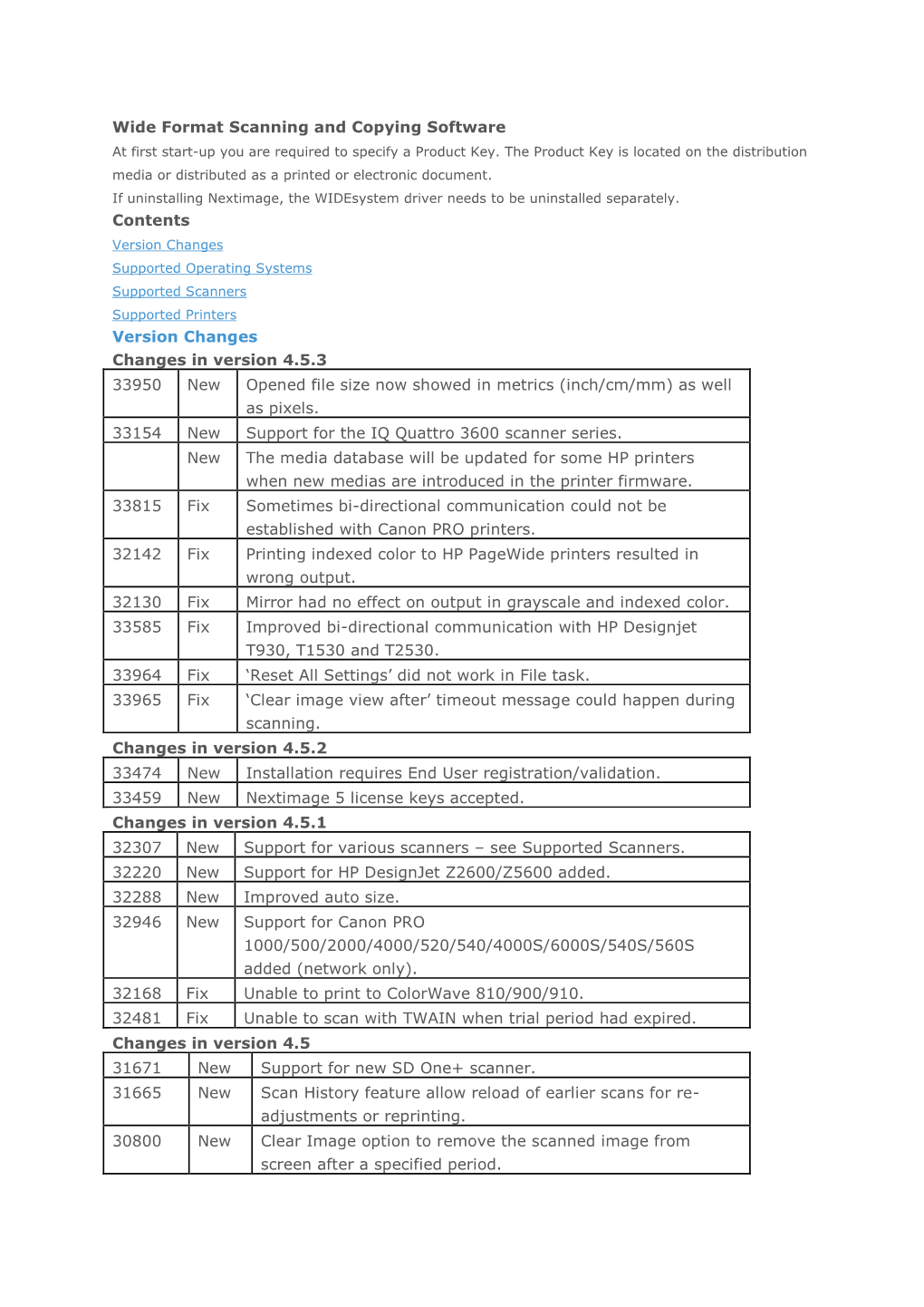 Wide Format Scanning and Copying Software Contents Version