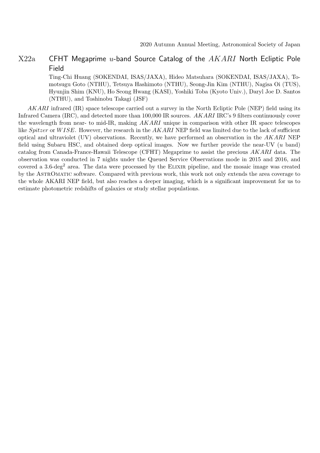 X22a CFHT Megaprime U-Band Source Catalog of the AKARI North Ecliptic Pole Field