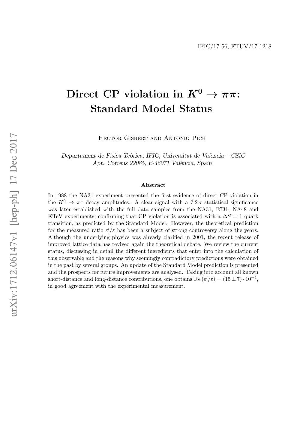 Direct CP Violation in K 0 → Ππ