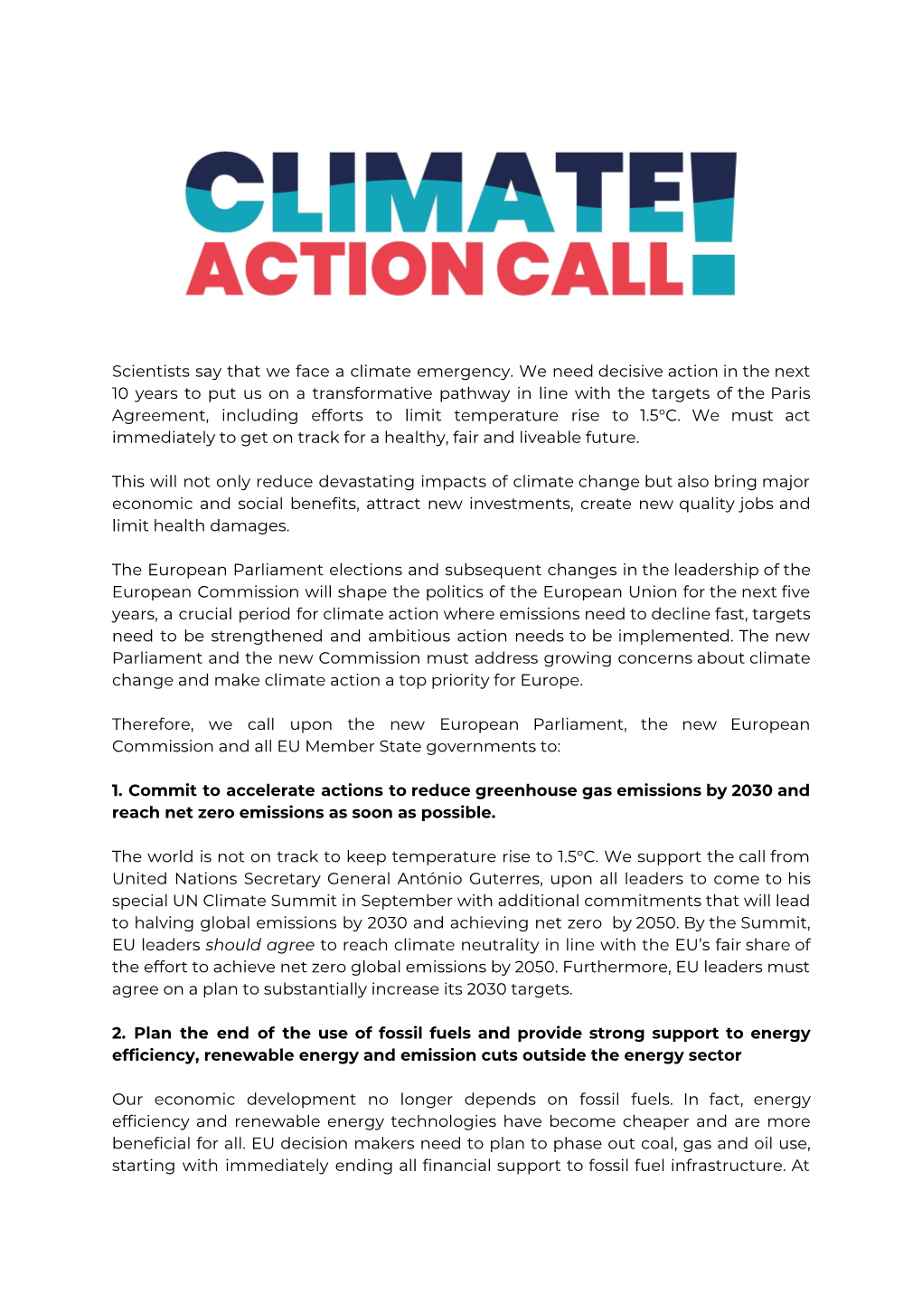 Climate Action Call