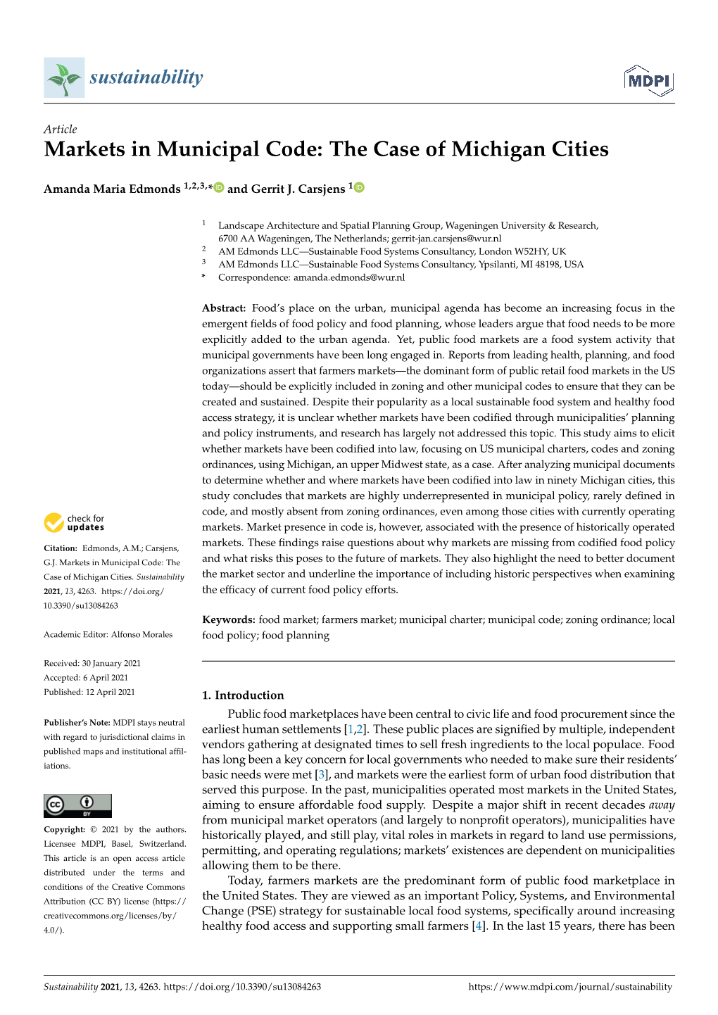 Markets in Municipal Code: the Case of Michigan Cities