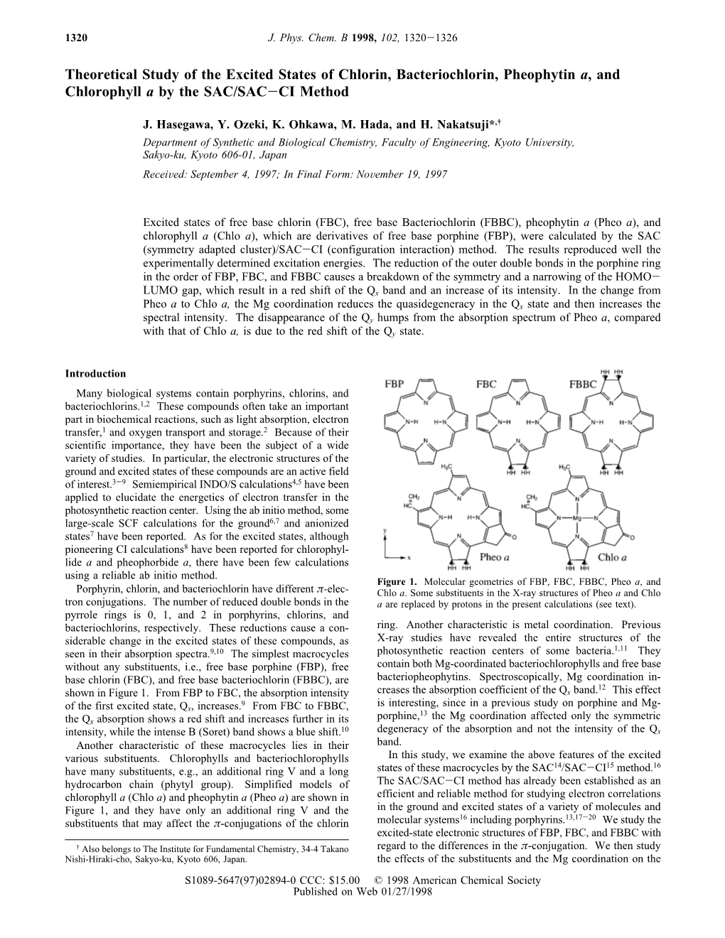 Theoretical Study of the Excited States of Chlorin, Bacteriochlorin, Pheophytin A, and Chlorophyll a by the SAC/SAC-CI Method