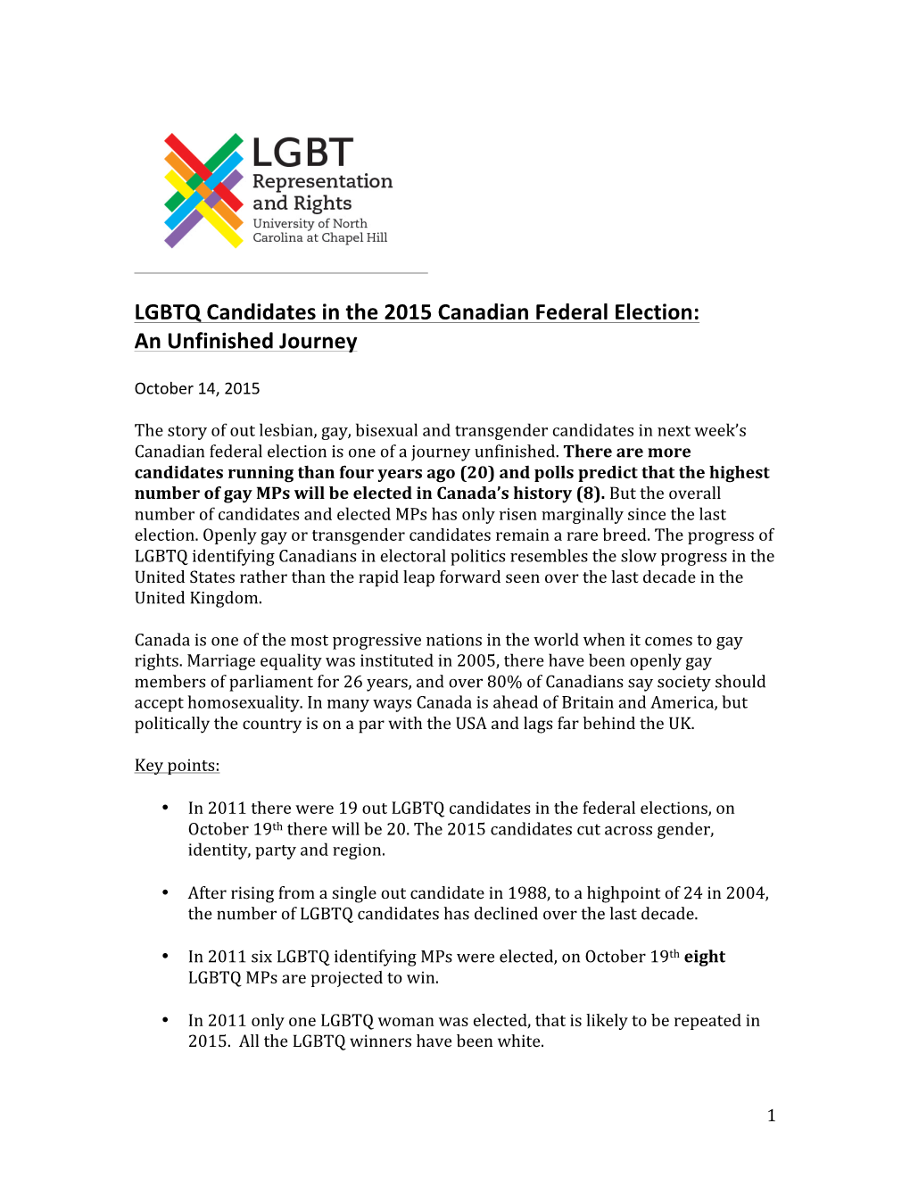 LGBTQ Candidates in the 2015 Canadian Federal Election: an Unfinished Journey