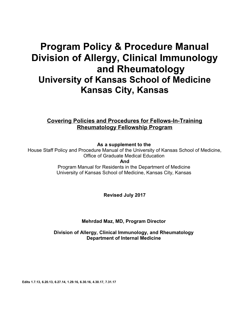 Policy & Training Manual