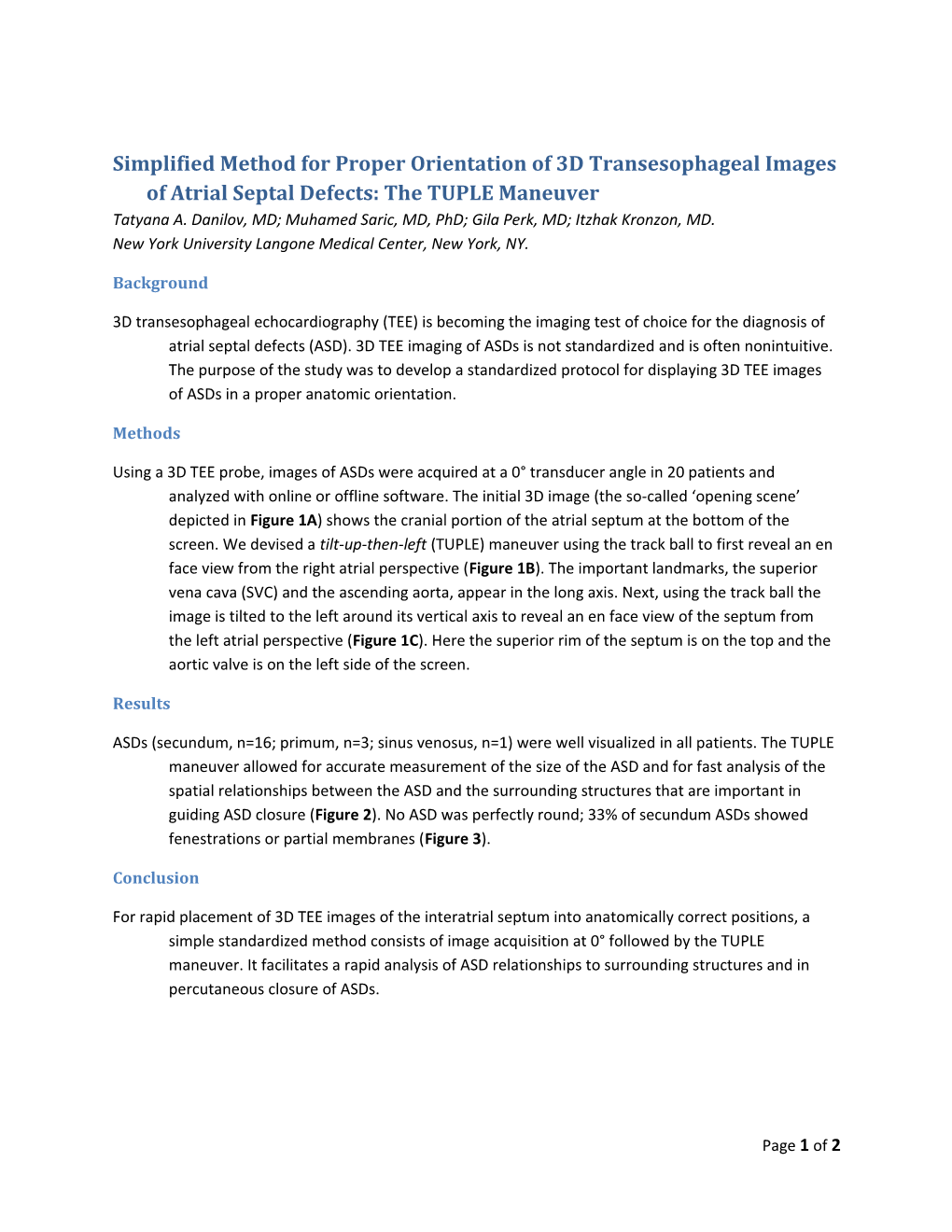 Simplified Method for Proper Orientation of 3D Transesophageal Images of Atrial Septal