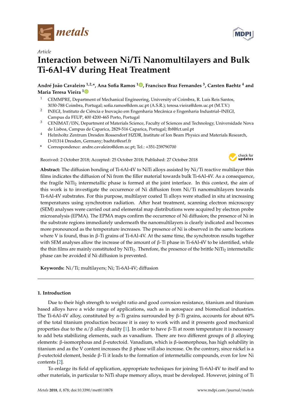 Interaction Between Ni/Ti Nanomultilayers and Bulk Ti-6Al-4V During Heat Treatment