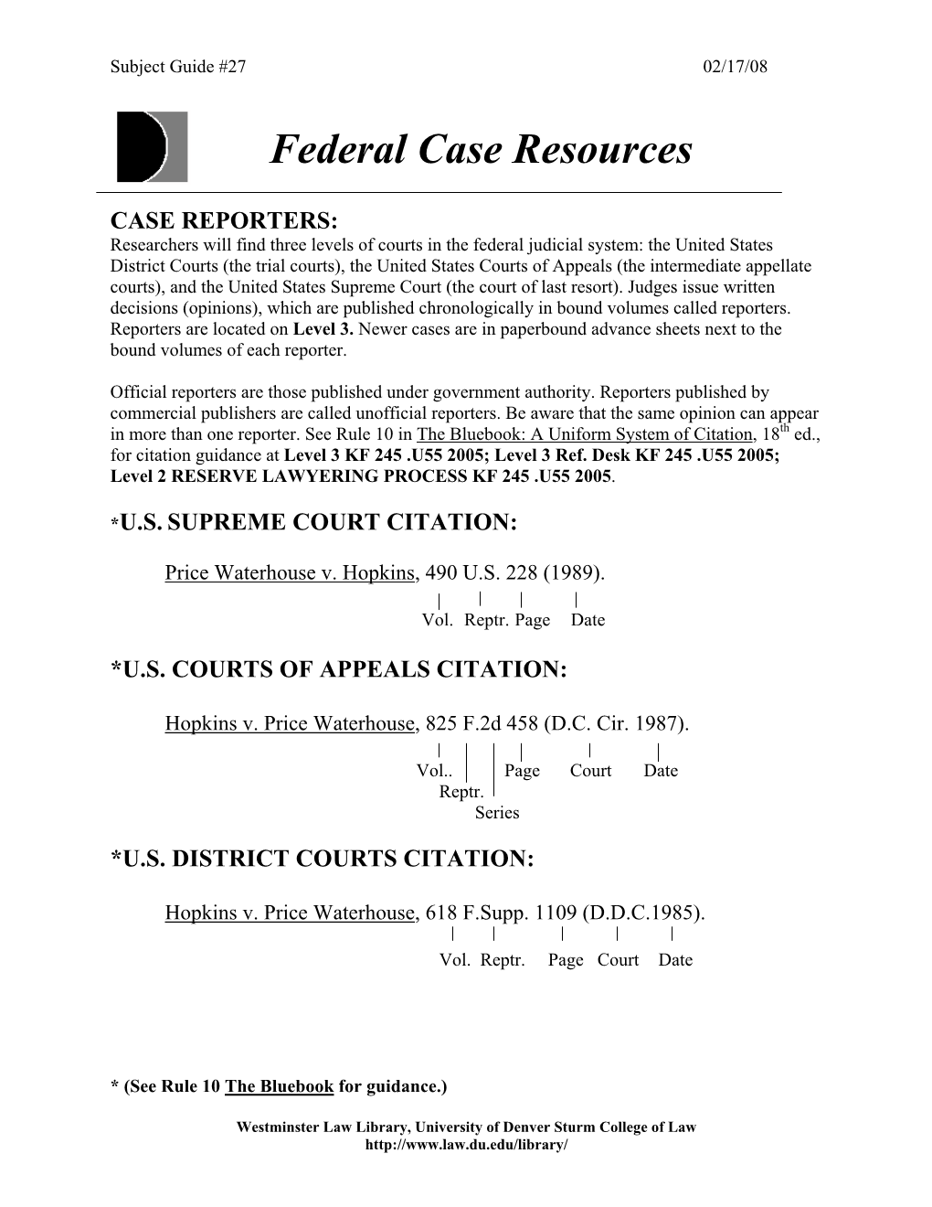 Federal Case Resources