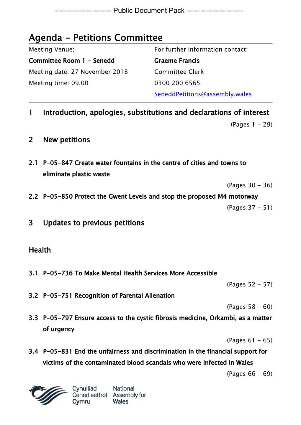 (Public Pack)Agenda Document for Petitions Committee, 27/11/2018 09