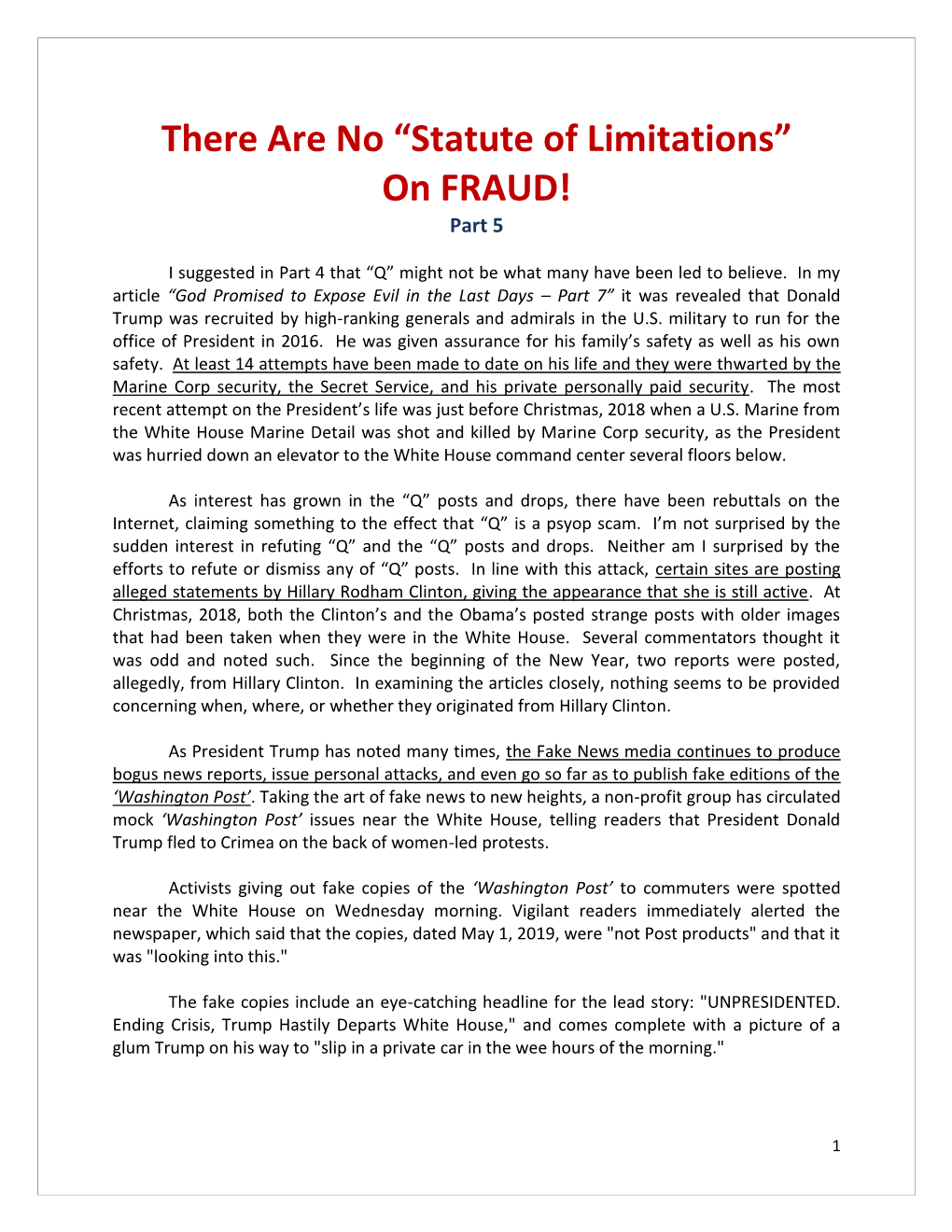 There Are No “Statute of Limitations” on FRAUD!