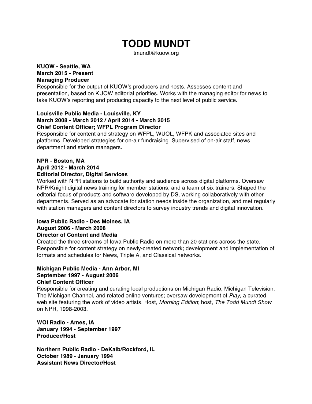 Mundt Resume and Responses