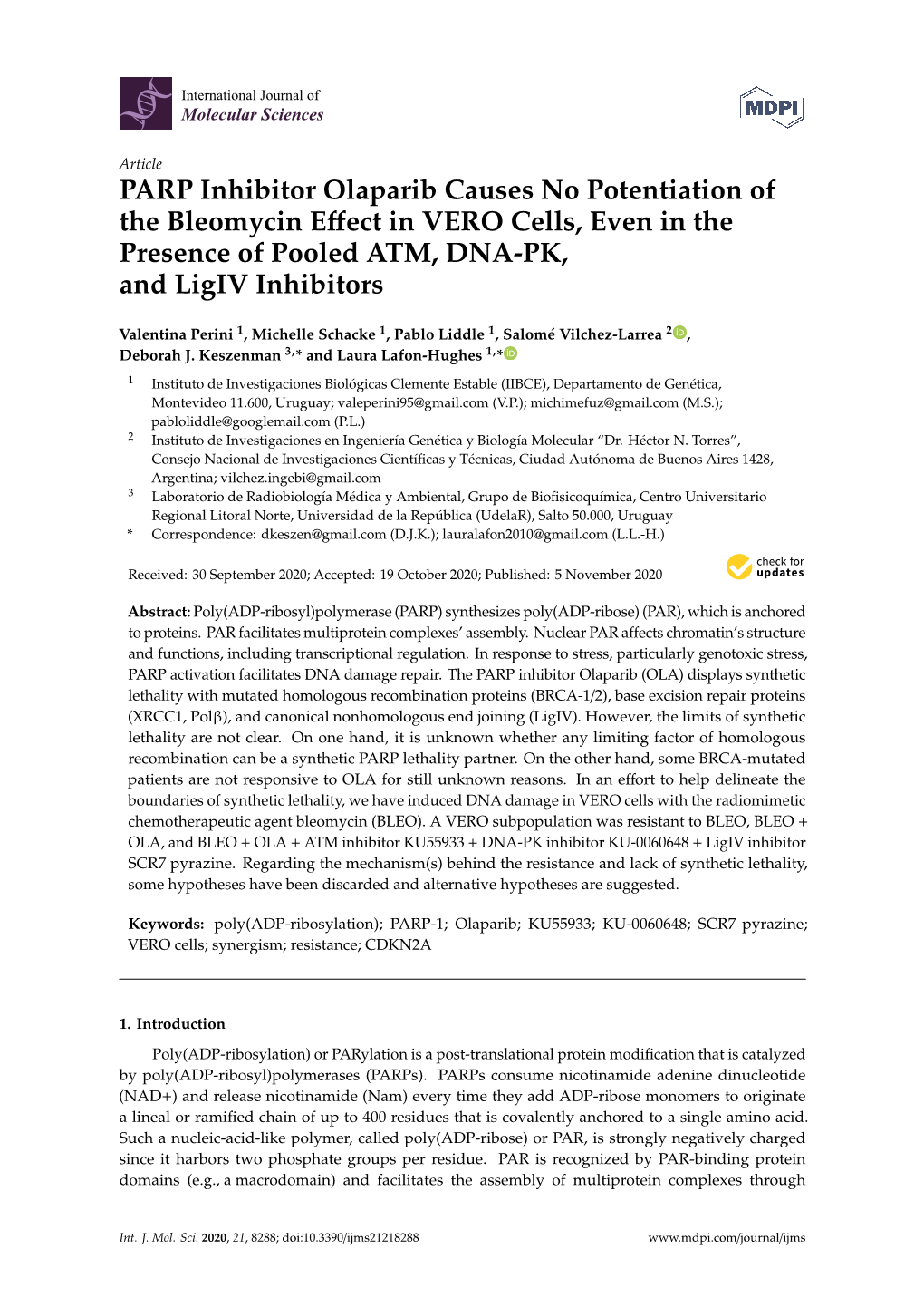 PARP Inhibitor Olaparib Causes No Potentiation of the Bleomycin Effect