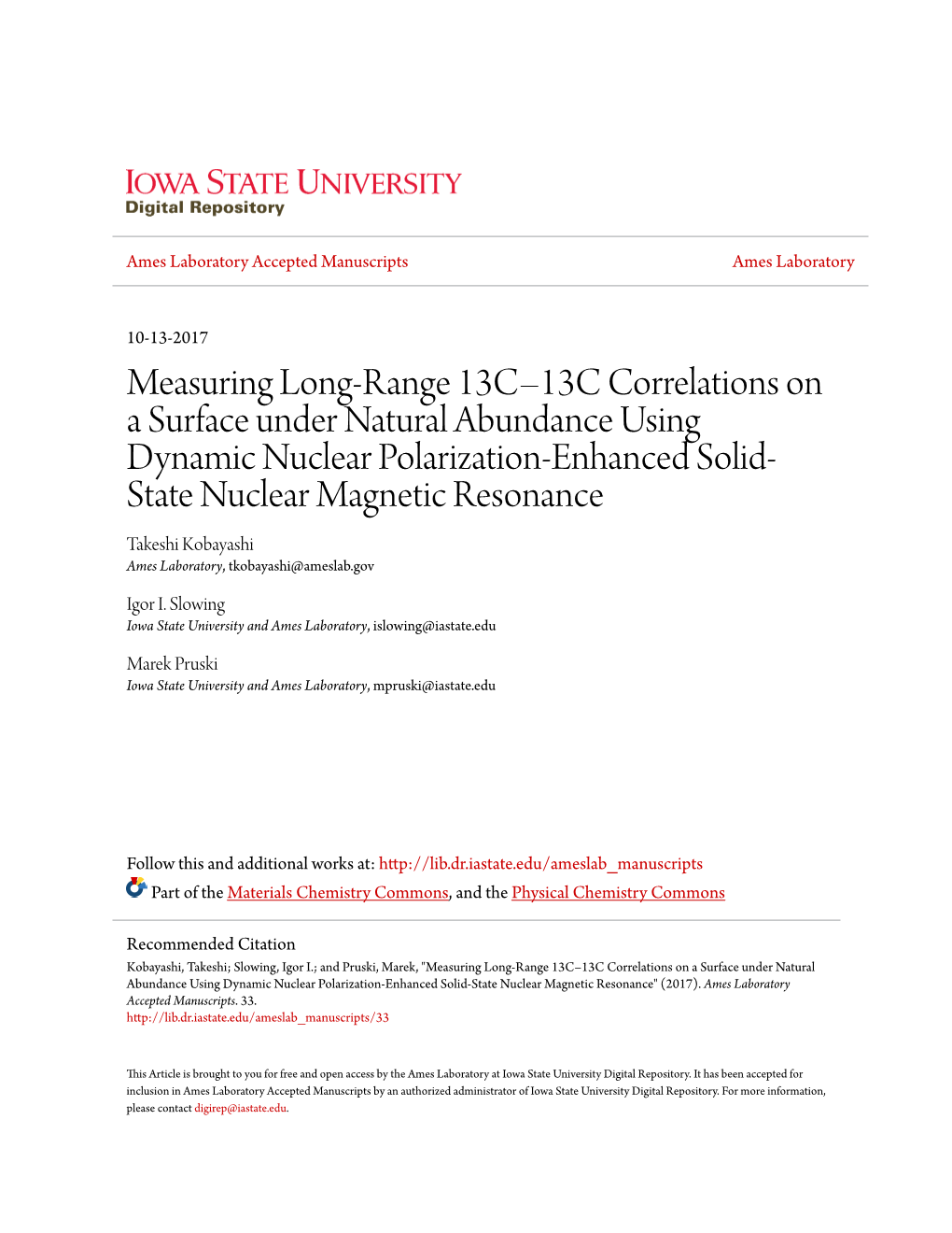 Measuring Long-Range 13C–13C Correlations on a Surface Under