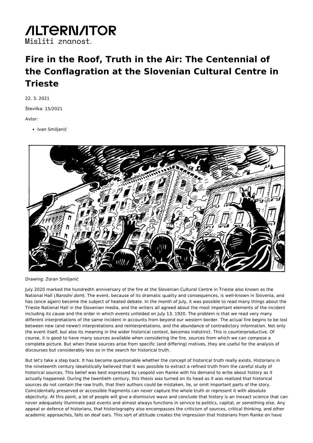 The Centennial of the Conflagration at the Slovenian Cultural Centre in Trieste