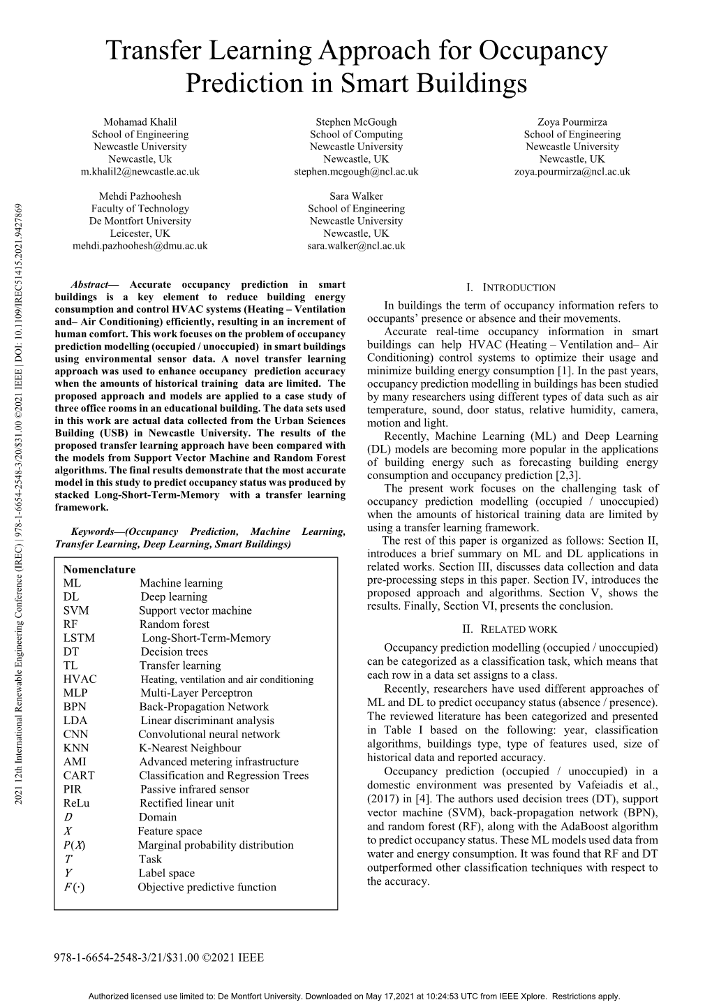 Transfer Learning Approach for Occupancy Prediction in Smart Buildings