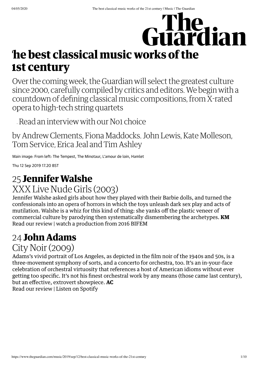 The Guardian's Best Classical Music Works of the 21St Century