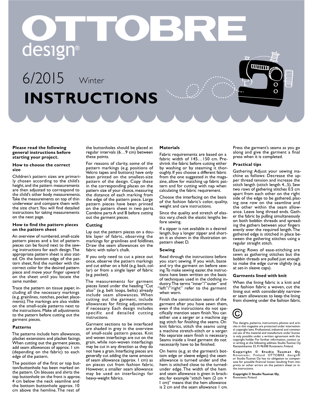 6/2015 Winter INSTRUCTIONS