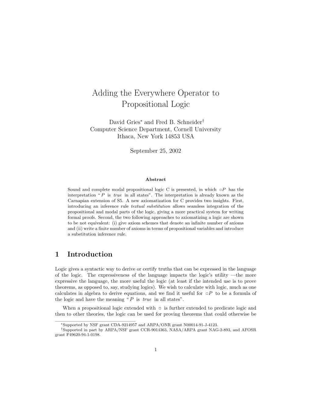 Adding the Everywhere Operator to Propositional Logic