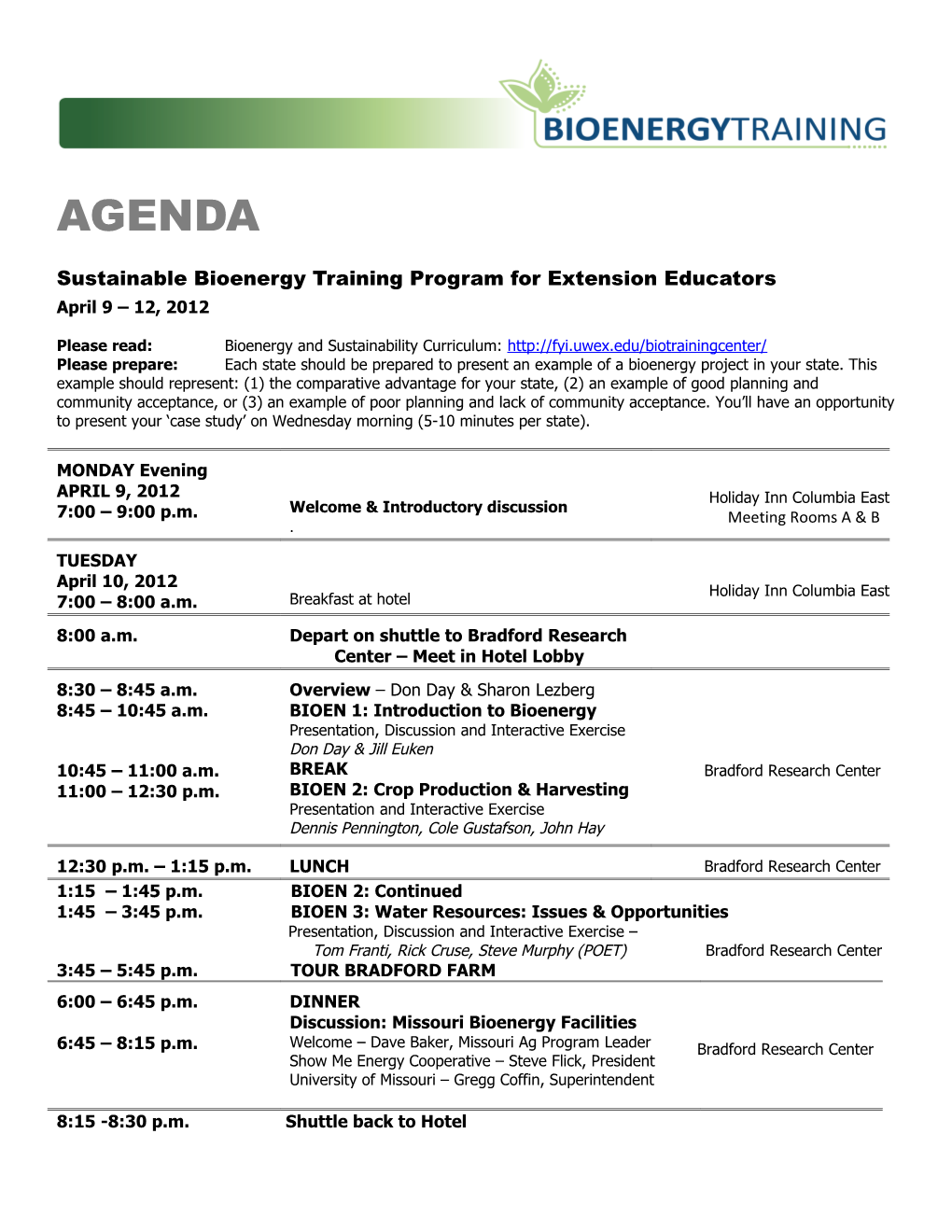 Sustainable Bioenergy Training Program for Extension Educators