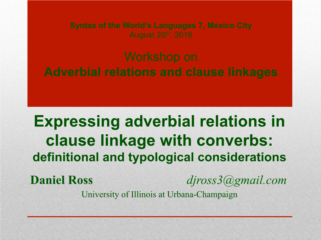 Expressing Adverbial Relations in Clause Linkage with Converbs