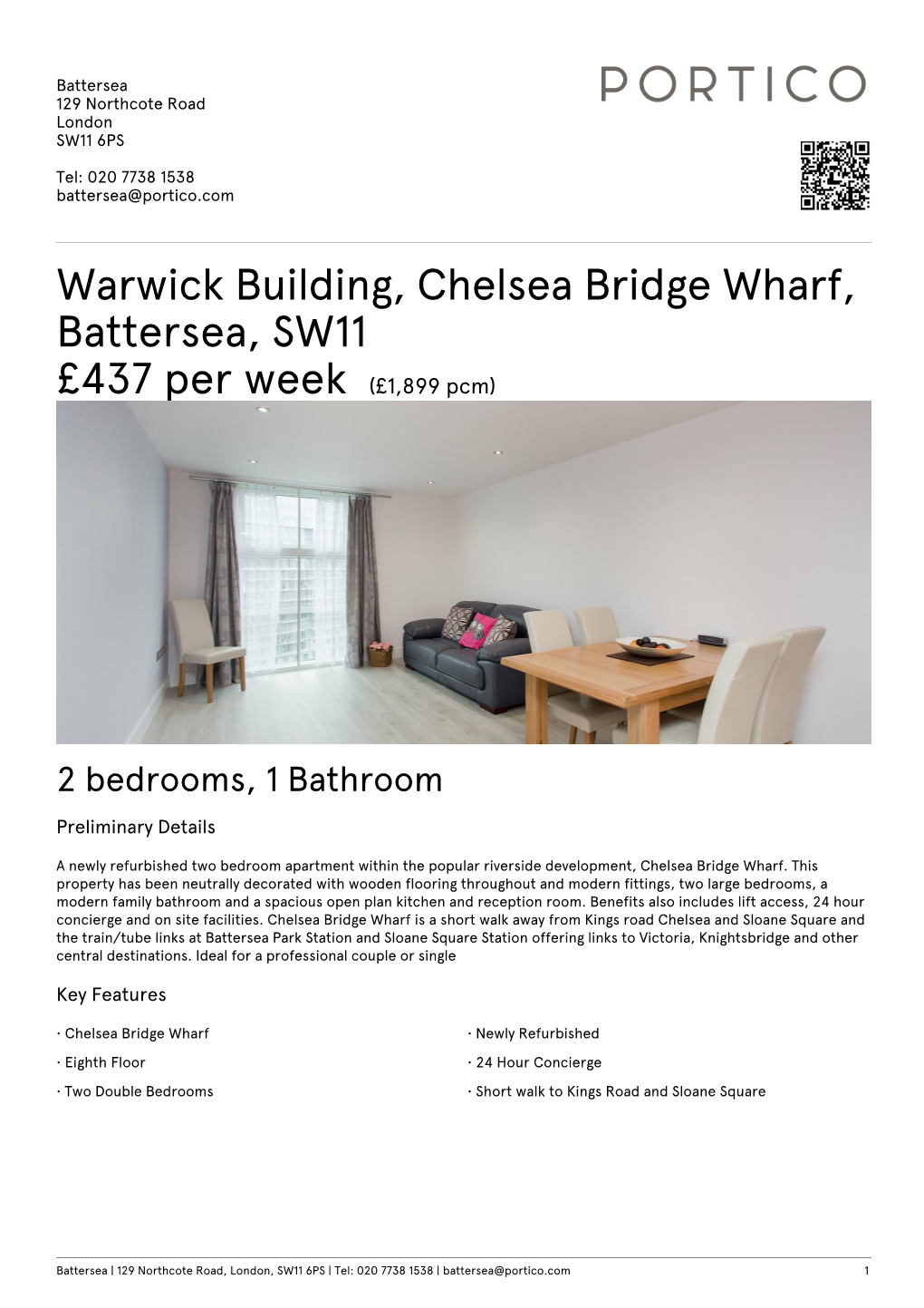 Warwick Building, Chelsea Bridge Wharf, Battersea, SW11 £437 Per Week