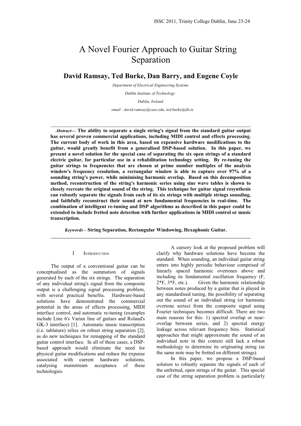 A Novel Fourier Approach to Guitar String Separation