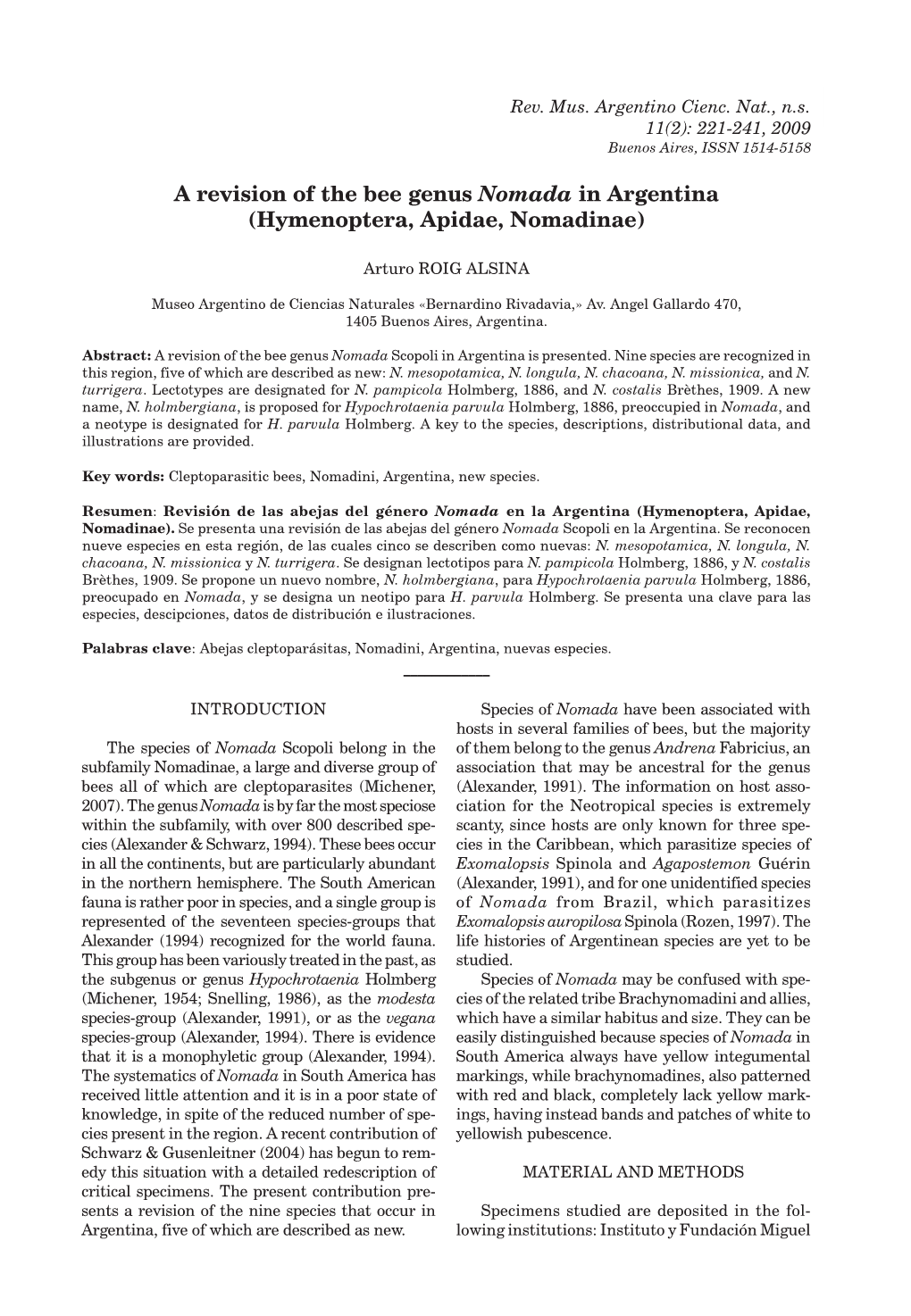 A Revision of the Bee Genus Nomada in Argentina (Hymenoptera, Apidae, Nomadinae)