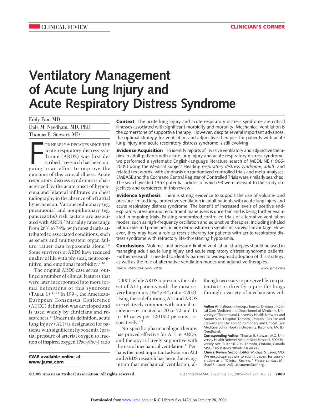 Ventilatory Management of Acute Lung Injury and Acute Respiratory Distress Syndrome