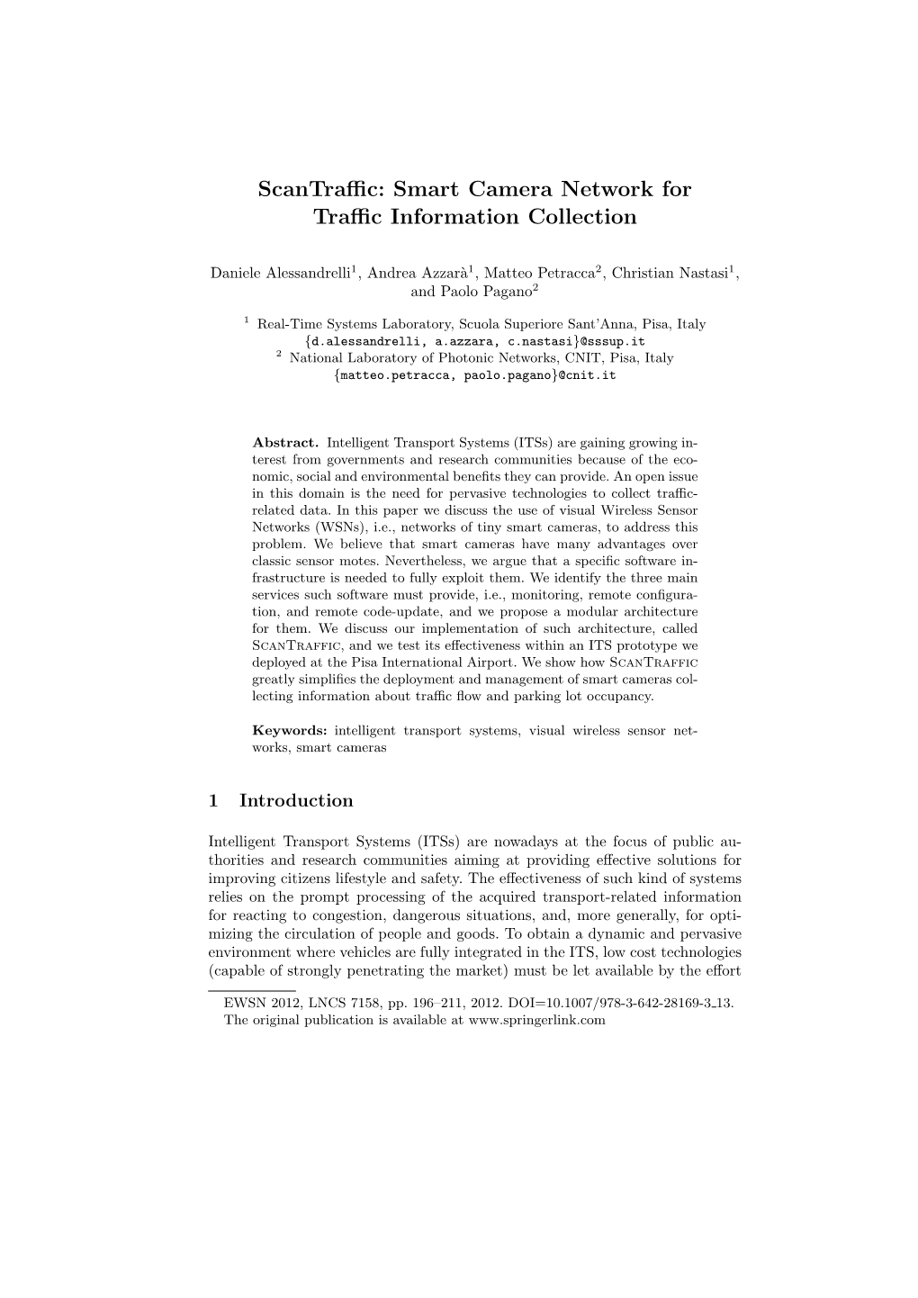 Scantraffic: Smart Camera Network for Traffic Information Collection