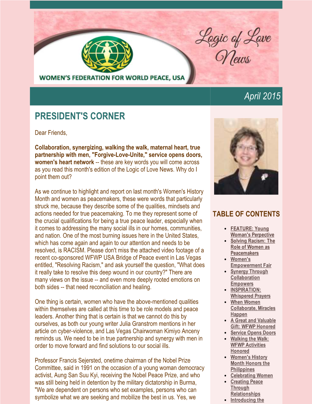 PRESIDENT's CORNER April 2015