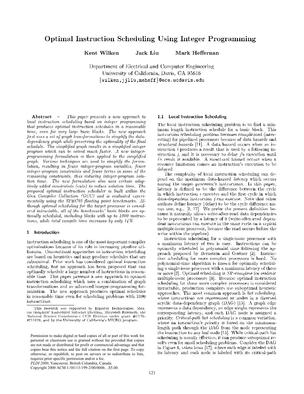 Optimal Instruction Scheduling Using Integer Programming