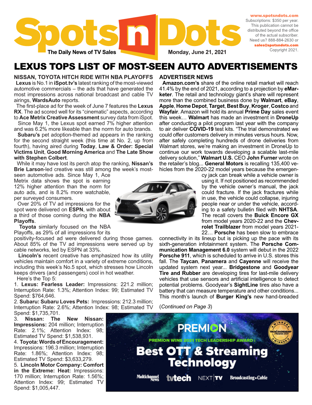 Lexus Tops List of Most-Seen Auto Advertisements