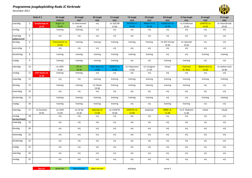 Programma Jeugdopleiding Roda JC Kerkrade December 2011