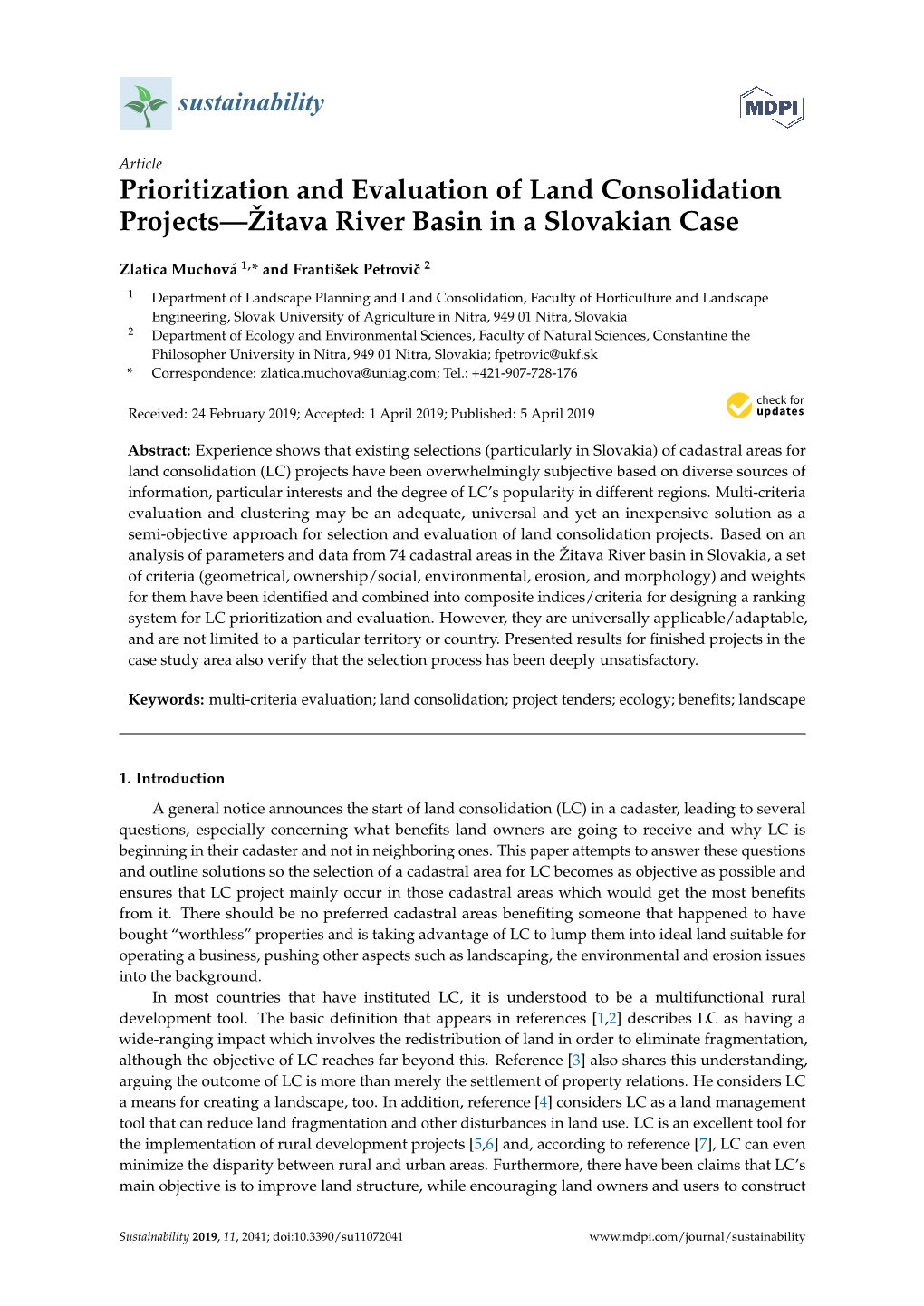 Prioritization and Evaluation of Land Consolidation Projects—Žitava River Basin in a Slovakian Case