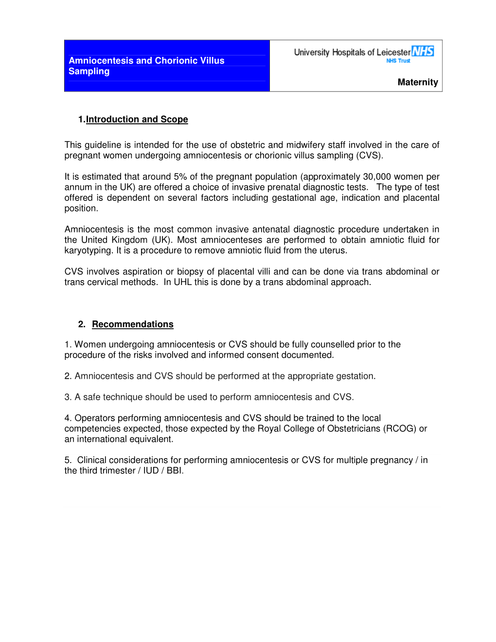 Amniocentesis and CVS UHL Obstetric Guideline