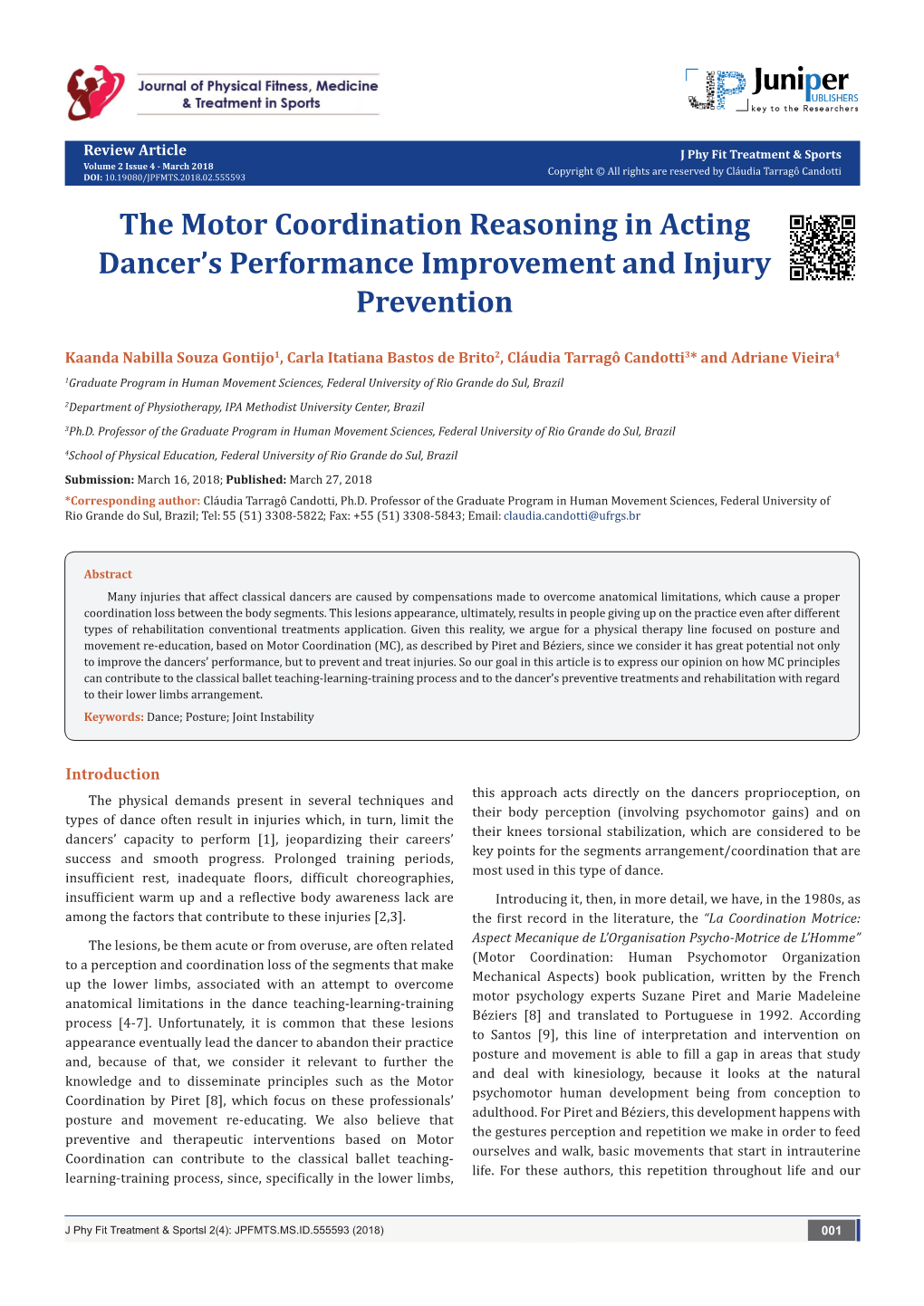 The Motor Coordination Reasoning in Acting Dancer's Performance