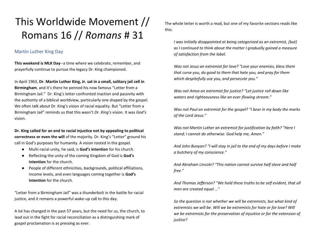 This Worldwide Movement // Romans 16 // Romans # 31