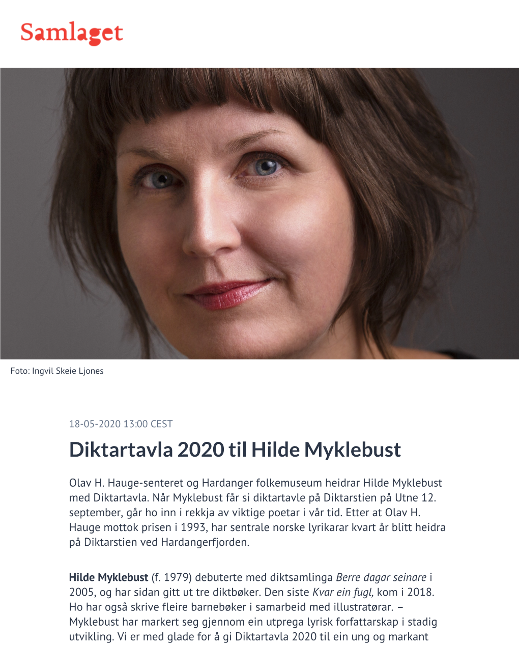 Diktartavla 2020 Til Hilde Myklebust