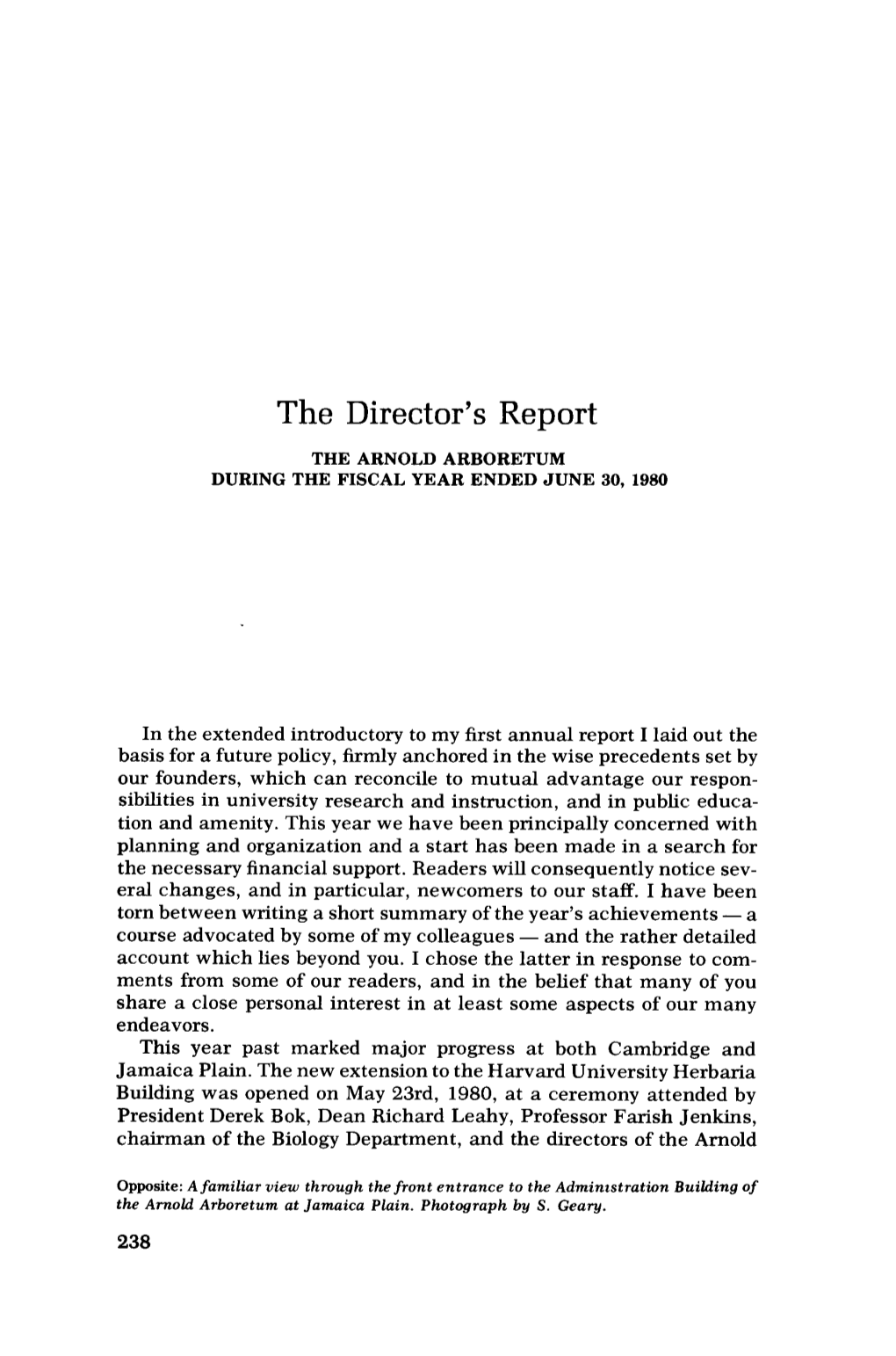The Director's Report