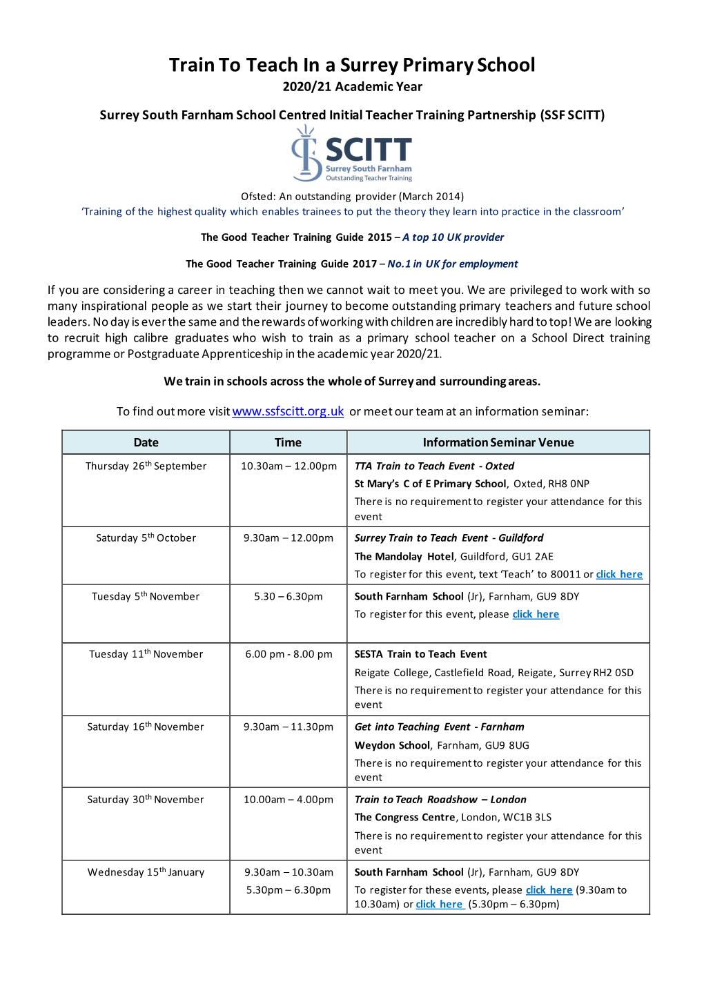 Train to Teach in a Surrey Primary School 2020/21 Academic Year