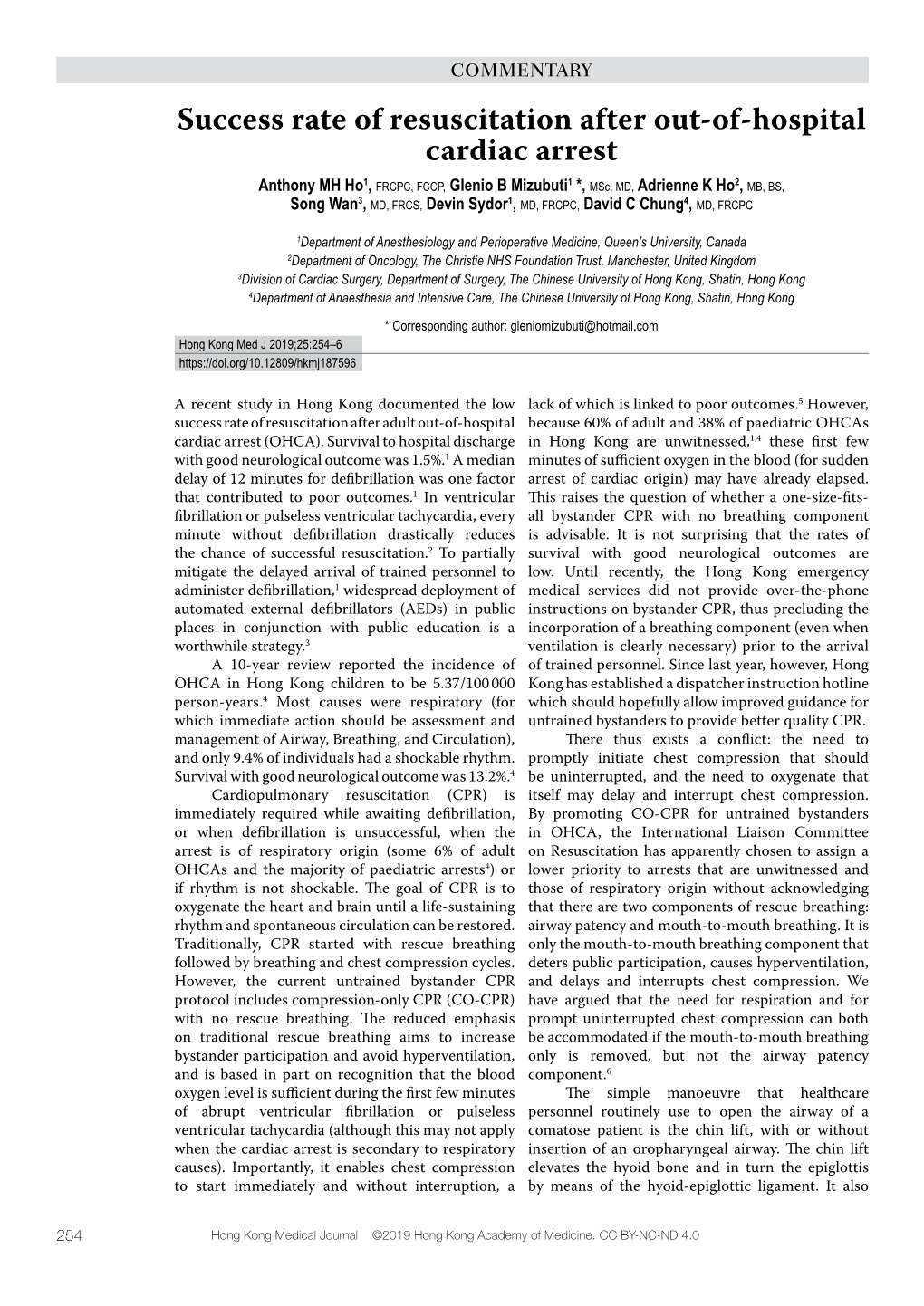 Success Rate of Resuscitation After Out-Of-Hospital Cardiac Arrest