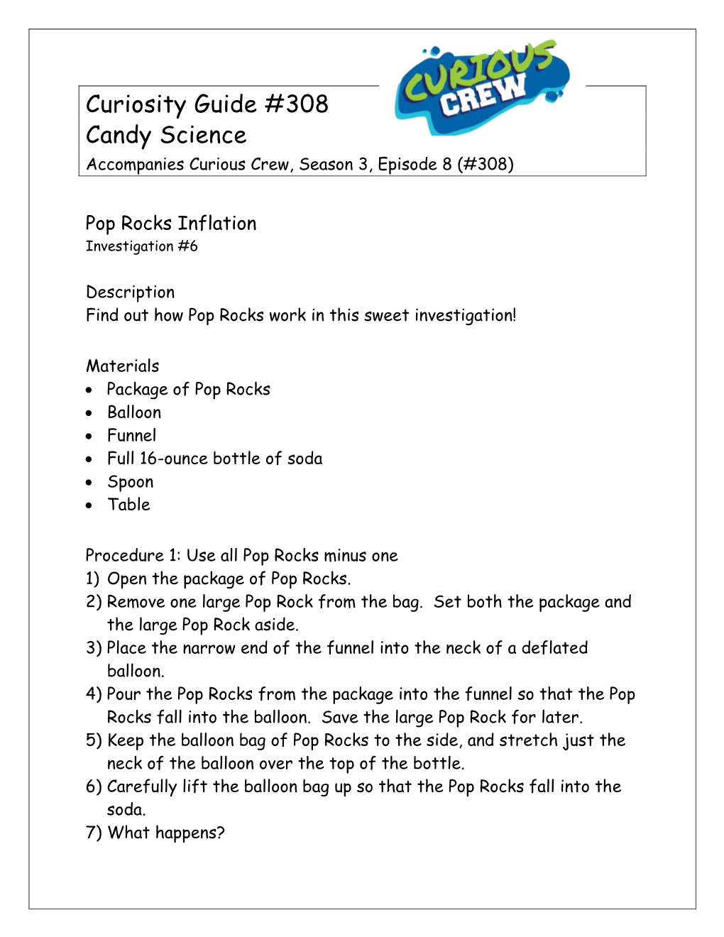 Curiosity Guide #308 Candy Science