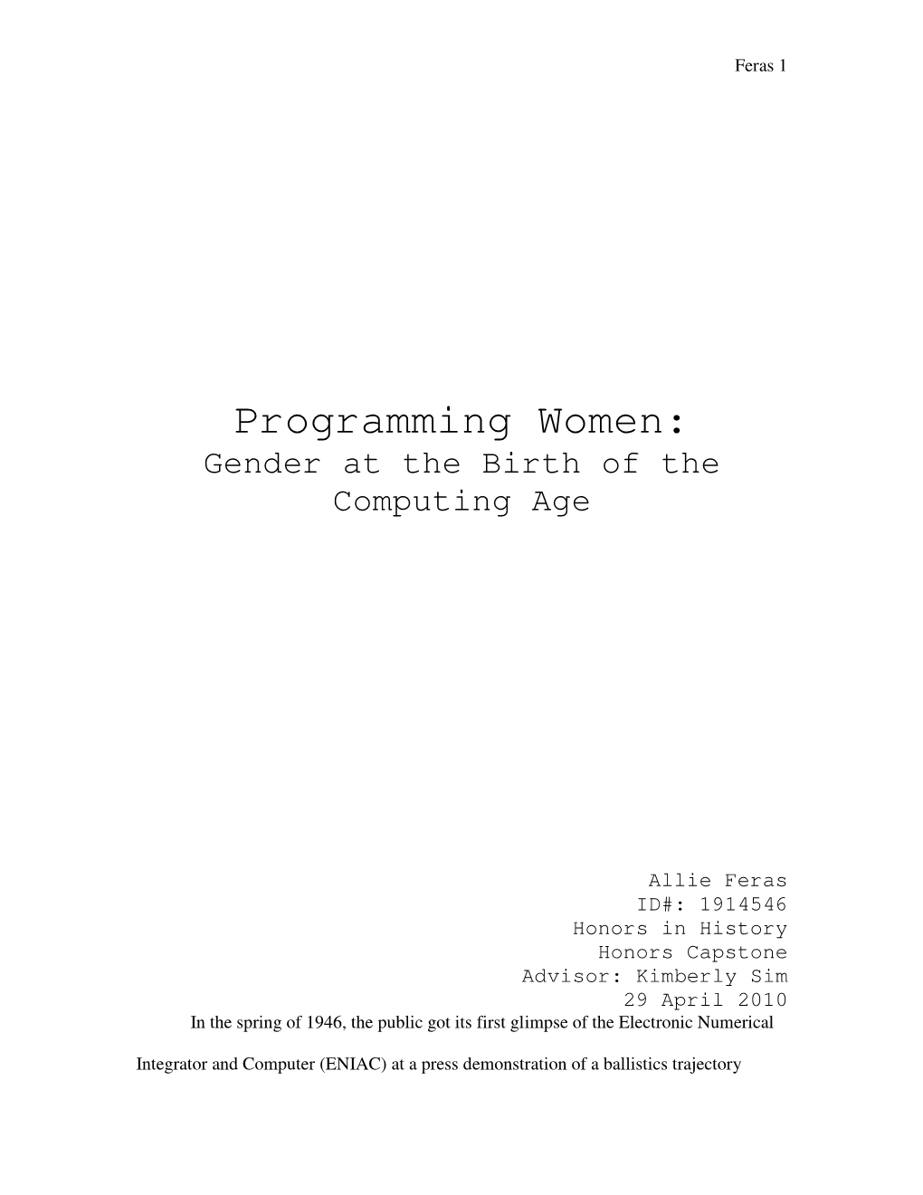 Programming Women: Gender at the Birth of the Computing Age