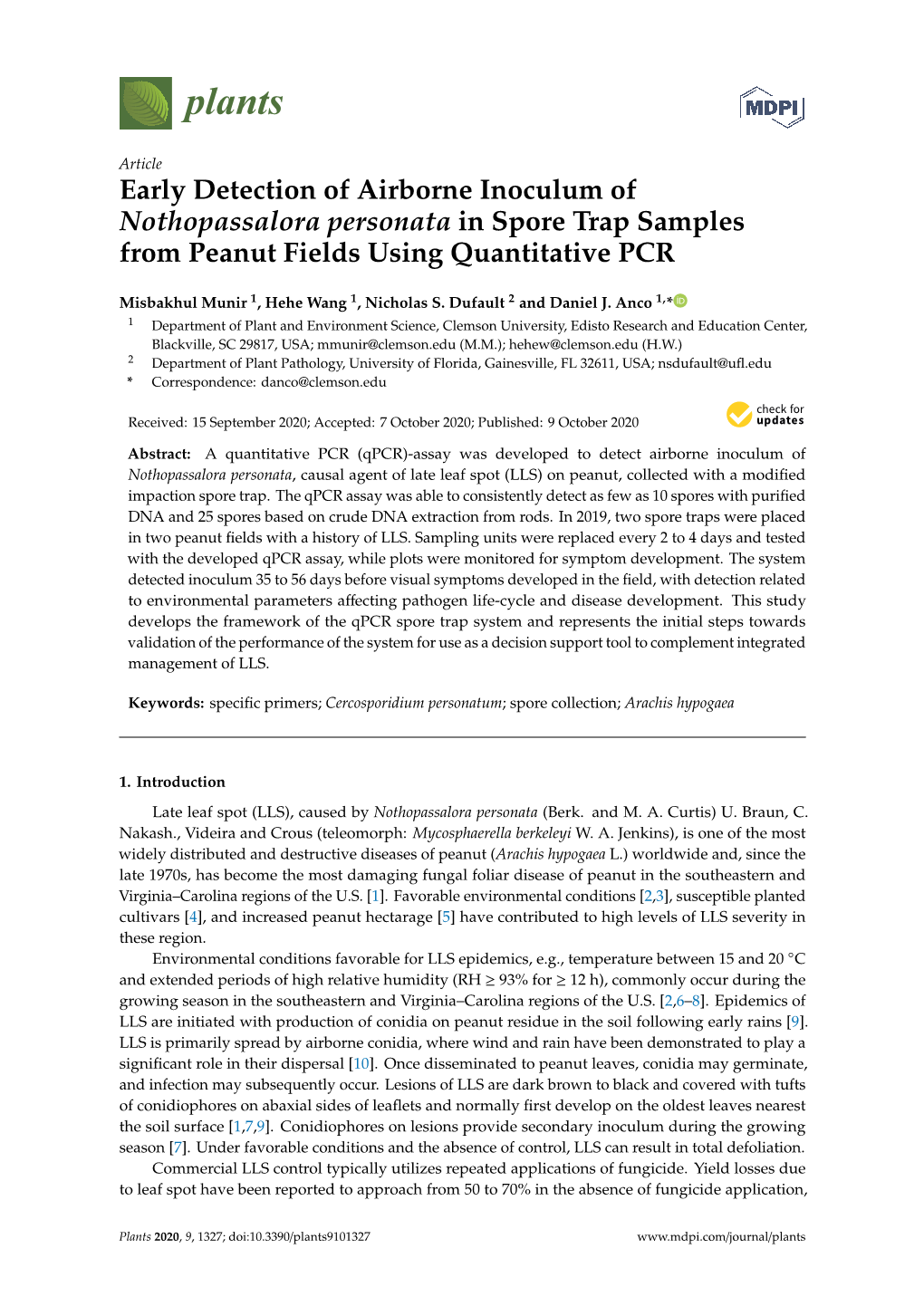 Early Detection of Airborne Inoculum of Nothopassalora Personata in Spore Trap Samples from Peanut Fields Using Quantitative PCR