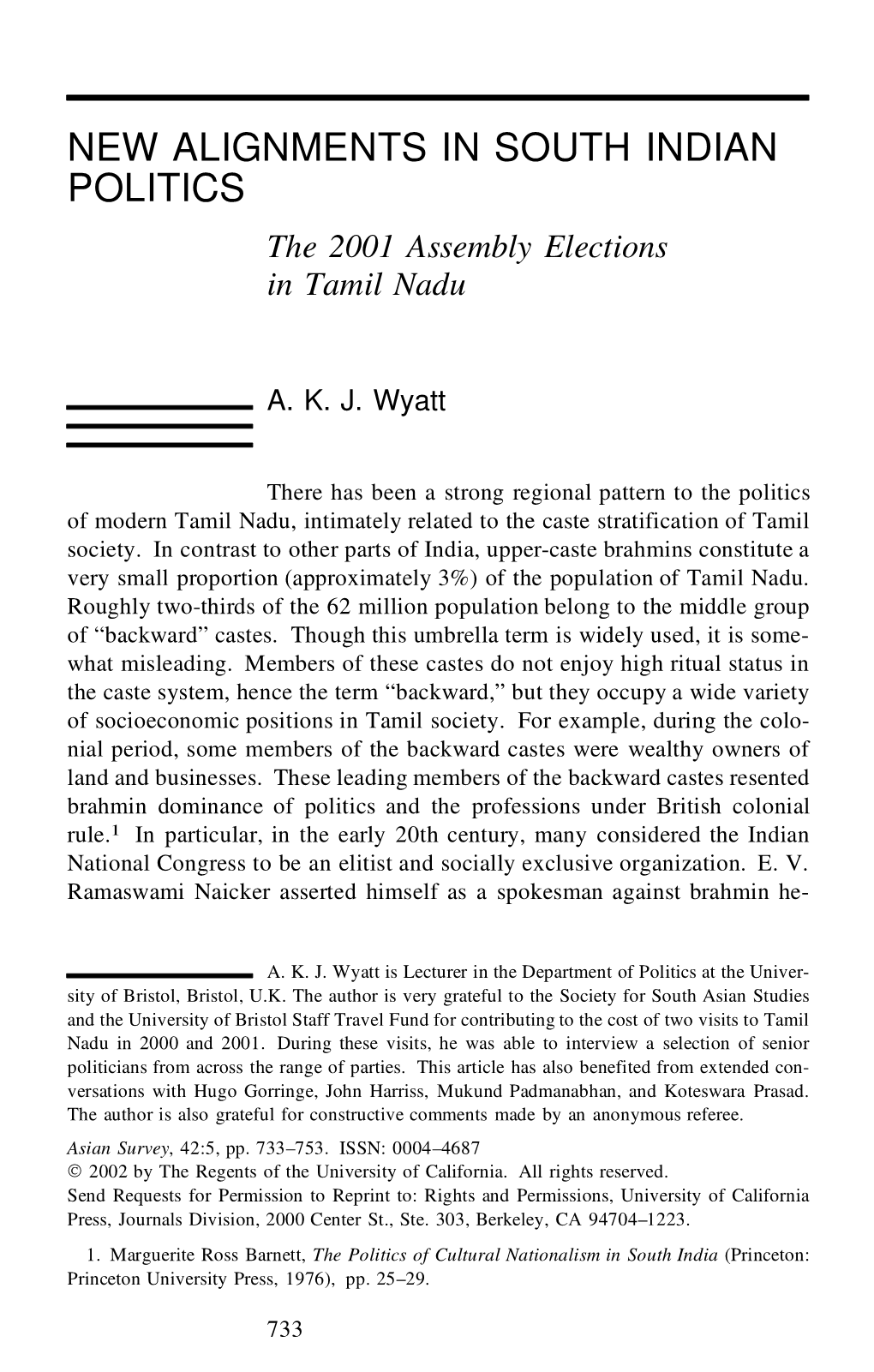 The 2001 Assembly Elections in Tamil Nadu