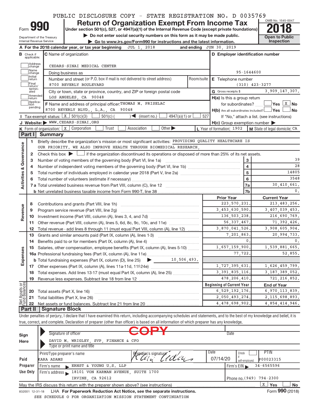 Form 990 for Fiscal Year Ending June 30, 2019